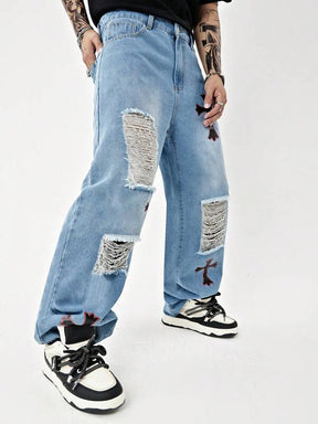 Calça Baggy Jeans Estampa Com Cruz