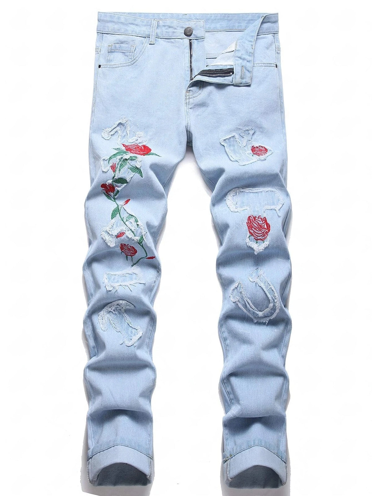 Calça Slim Fit Jeans Bordado Flores - Artigo de grife