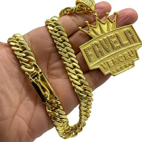 Corrente Favela venceu Ouro Grumet Dupla 7,5 mm com Banho de Ouro 18K - Artigo de grife