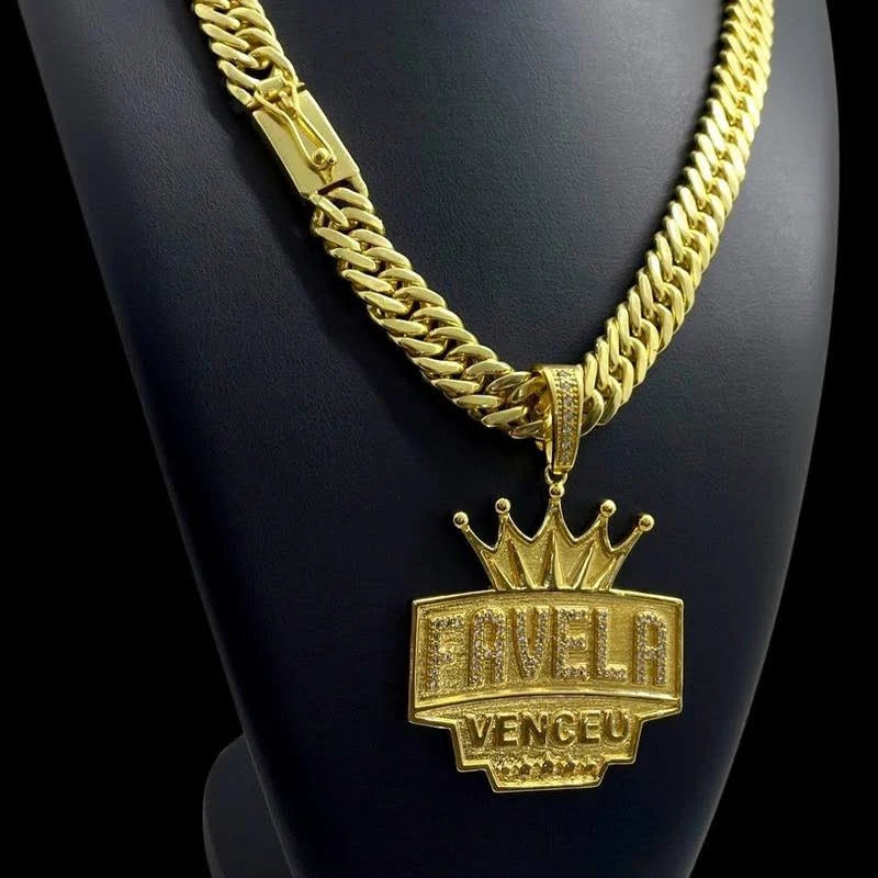 Corrente Favela venceu Ouro Grumet Dupla 7,5 mm com Banho de Ouro 18K - Artigo de grife